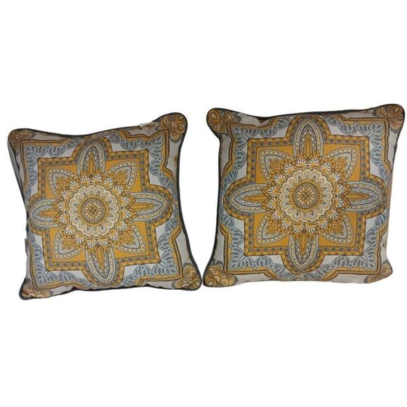 Pillow Perfect Outdoor Indoor Malacca Mandala Yellow Throw Pillows, 18.5" Patio - Picture 1 of 5